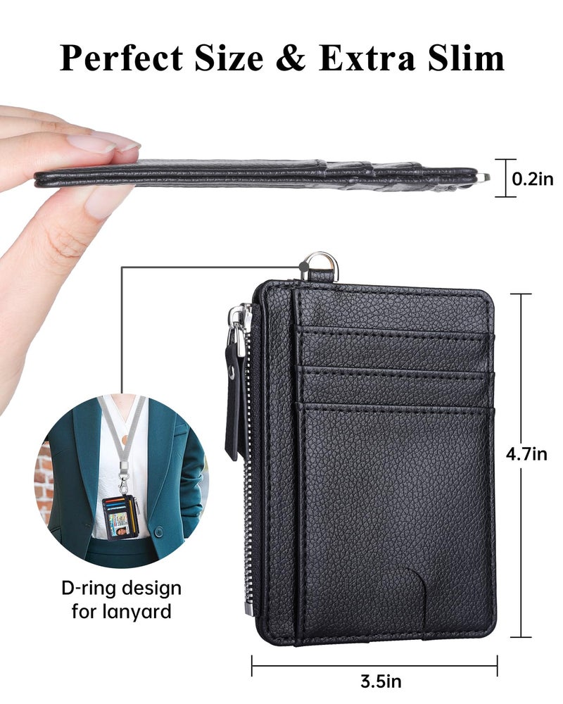 Teskyer Slim Minimalist Wallet, RFID Blocking Credit Card Holder Leather Wallet with Zipper Pocket for Men Women - Lichee Black - Image 5