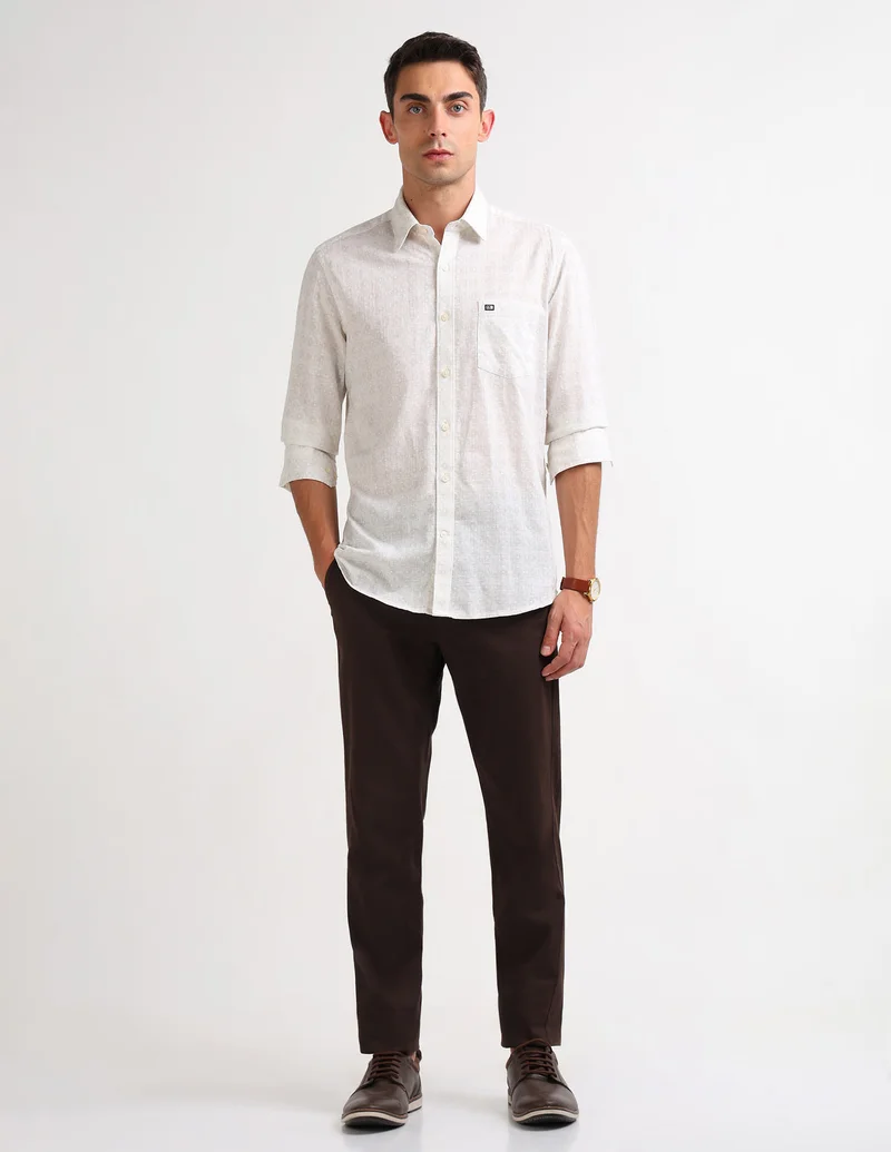 Arrow Beige Self Design Geometric Original Shirt for Men | Best Price UAE
