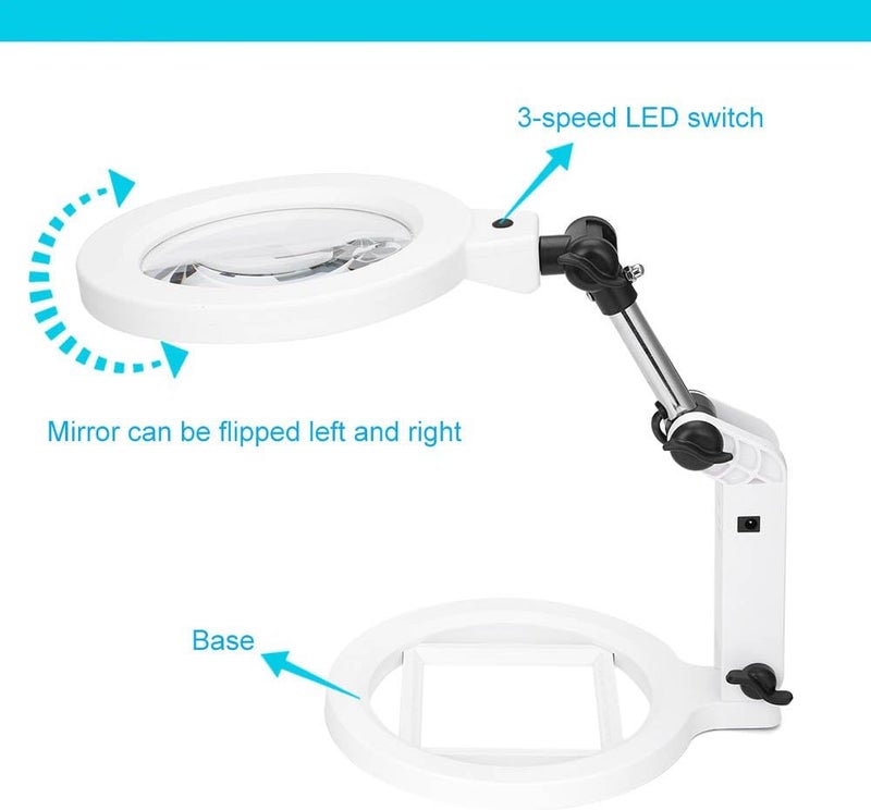 woobles Magnifying Glass with Light and Stand 2.5X 5X LED Lamp Magnifier Illuminated Desktop Magnifier Magnifying Glass with LED Lamp Desk Table for Hobbies, Crafts, Reading, Jewelry Design Jewelry Making - Image 4