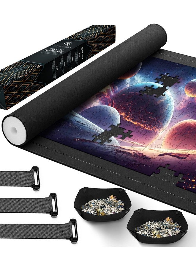 Genovega Puzzle Mat Roll Up for 1500 1000 Jigsaw Pieces Puzzles Board Large Portable Table Saver Pad Mats for Adults Kids, 46" x 26" Smooth Top Rubber Bottom, 2 Sorting Trays, Foam Tube, 3 Straps, Storage Bag  - Image 1