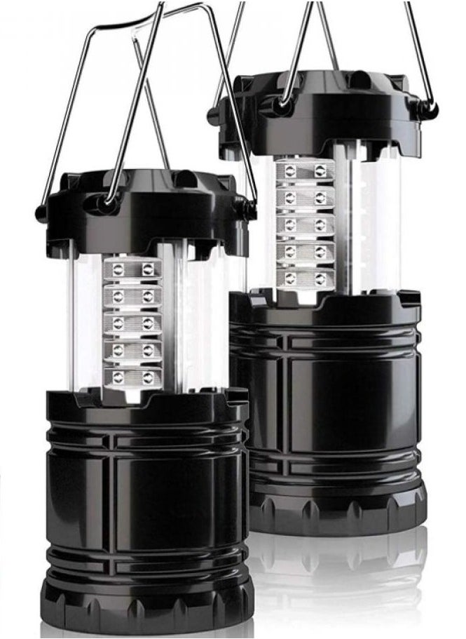 AIWANTO 2 Pack Portable Outdoor LED Camping Lantern for Hurricane, Emergency, Storm, Outages (Black, Collapsible)  - Image 1