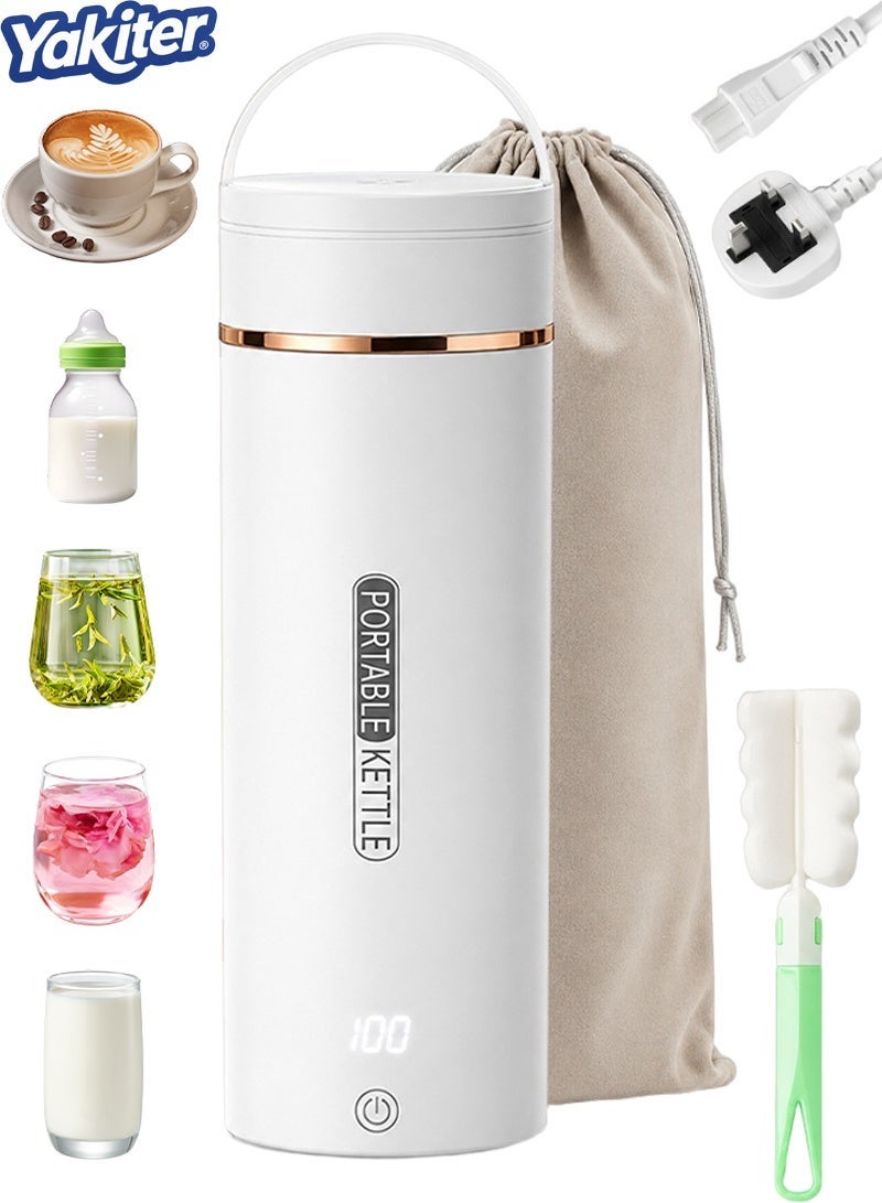 Yakiter Portable travel Electric Kettle,450ml 3 in 1 Portable Electric Kettle with Brushes and Bags, Hot Water With 6 Temperature Control, 316 Stainless Steel With Auto Shut-Off Boil Kettle (White) - Image 1