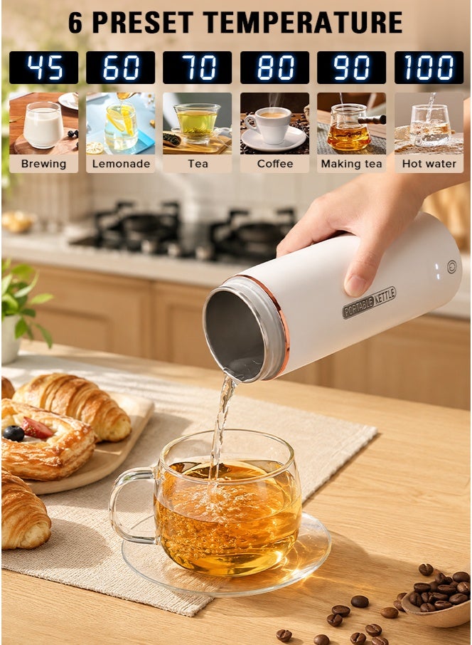 Yakiter Portable travel Electric Kettle,450ml 3 in 1 Portable Electric Kettle with Brushes and Bags, Hot Water With 6 Temperature Control, 316 Stainless Steel With Auto Shut-Off Boil Kettle (White) - Image 4