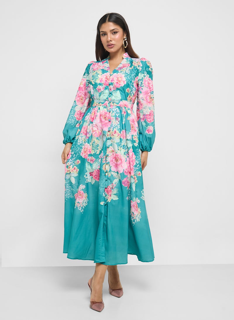 Khizana Floral Button-Up Dress - Image 1