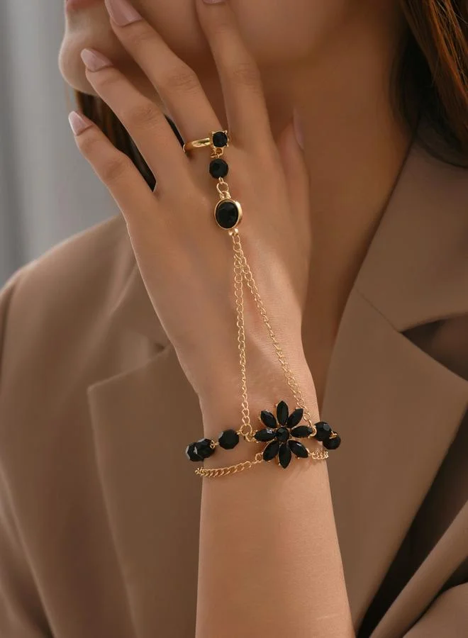 Take Two Take Two Black Stone Hand Chain Ring Bracelet