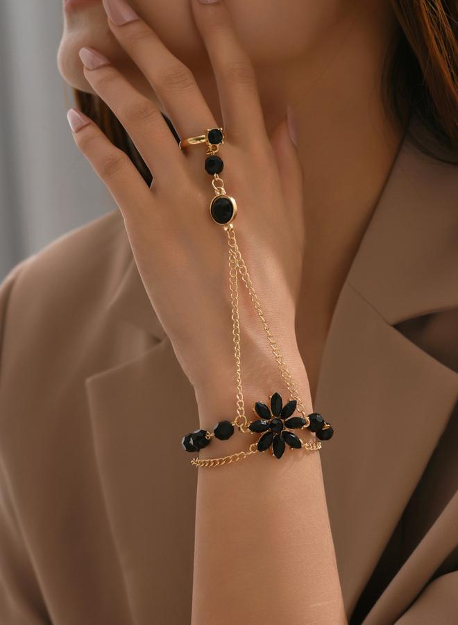 Take Two Black Stone Hand Chain Ring Bracelet - Image 2