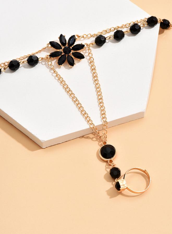 Take Two Black Stone Hand Chain Ring Bracelet - Image 5