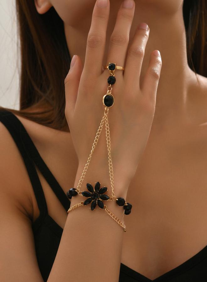 Take Two Black Stone Hand Chain Ring Bracelet - Image 1