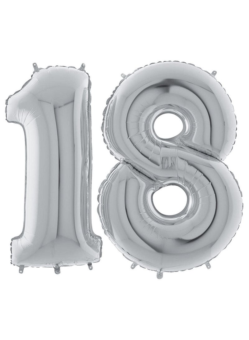 مجموعة بالونات عيد ميلاد ١٨ عامًا من رقائق معدنية فضية مقاس ١٠٠ سم