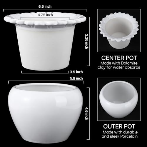 Lovely Ran African Violet Flower Pot Ceramic Self Watering Flower Pot 6.5 * 4.6 * 4 inch Simple Plant Self Watering Pot Indoor Flowers High Absorption Herbaceous Flower Pots Modern Decor Pots - Image 2