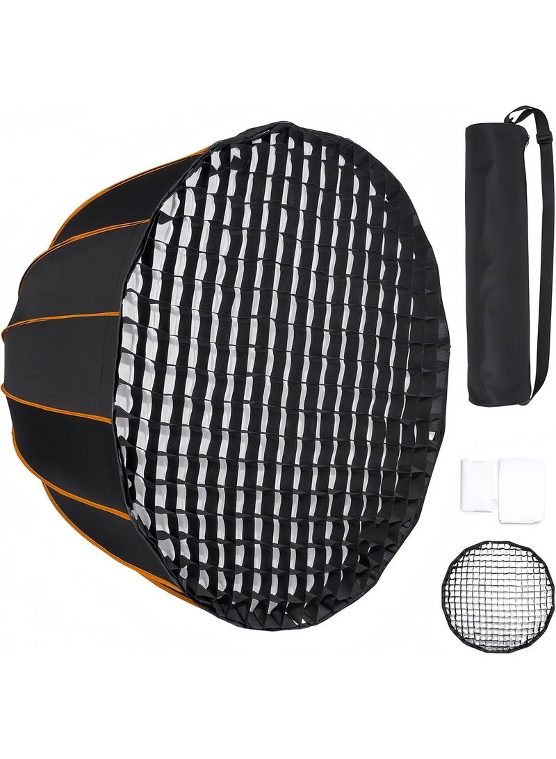 غرانفين سوفت بوكس ​​(Softbox) مكافئ الشكل ومحمول، بقطر 35 بوصة (90 سم) وقاعدة تثبيت Bowens، يتميز بآلية فك سريع ومشتتات ضوء داخلية وخارجية، كما أنه خفيف الوزن (1.26 كجم). - Image 1