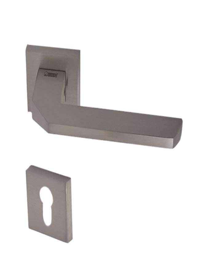AHRAM - Al-Ahram Rosette Cylinder Door Handle Set Sicuro Flusso Square - Matte Nickel - Image 1