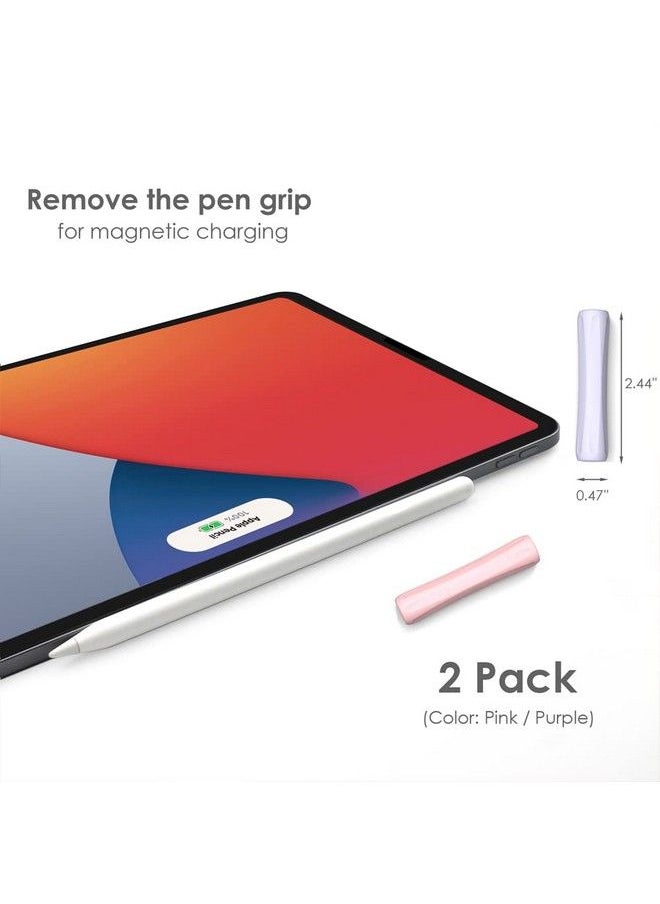 ProElife - 2Pack Ergonomics Grip Holder Antirolling Protective Sleeve Cover For Apple Pencil 2Nd & 1St Gen 20222018 Ipad Pro 12.9'' 11'' Air 10.9'' Stylus Accessory Kits (Pink Purple) - Image 1