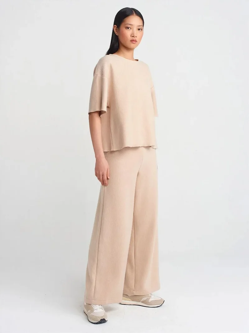ديلفين Dilvin Women's High-Waist Wide-Leg Knit Trousers