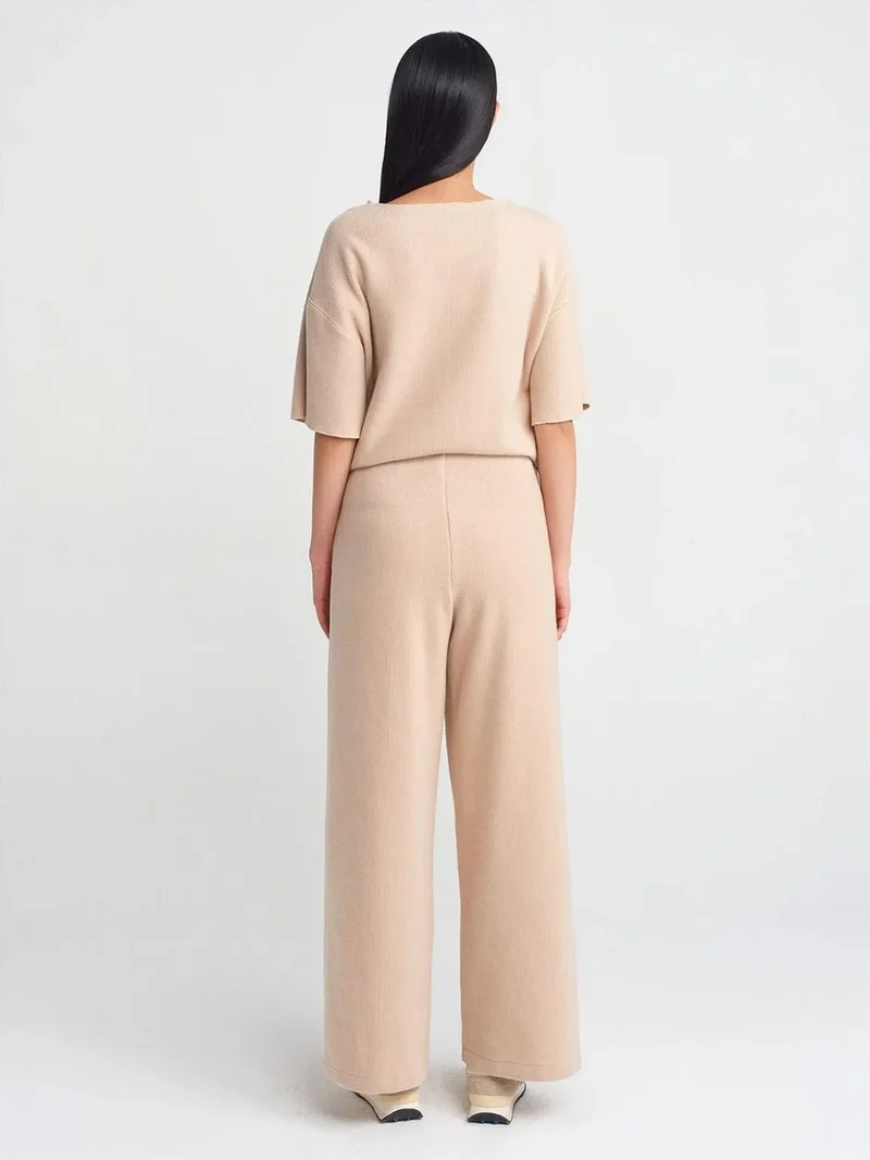 ديلفين Dilvin Women's High-Waist Wide-Leg Knit Trousers