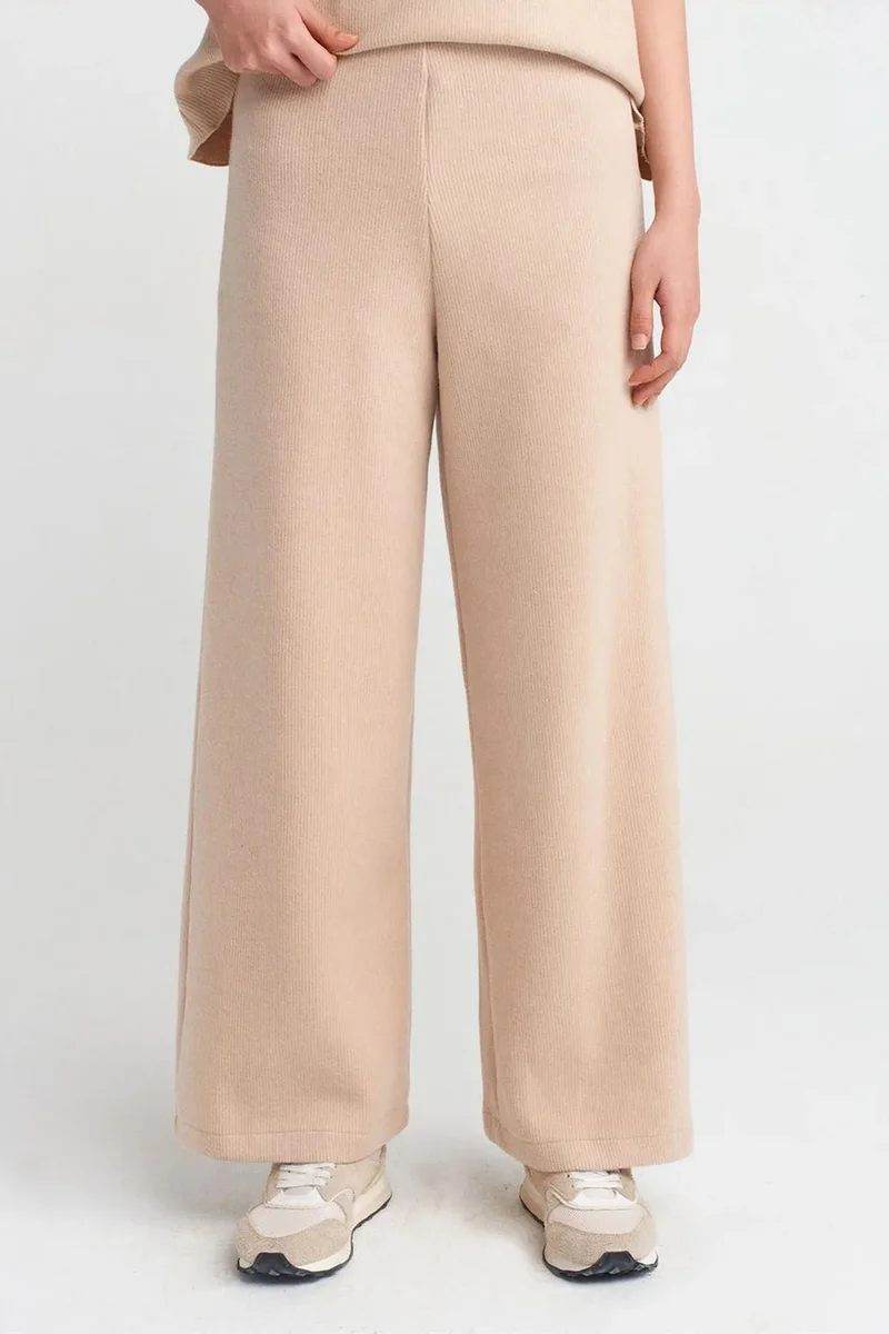 Dilvin Beige Natural DILVIN Women's High-Waist Wide-Leg Knit Trousers for Women | Best Price UAE