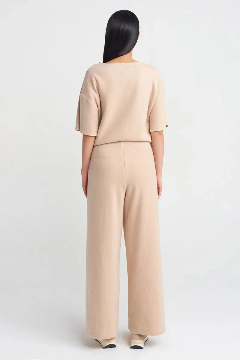 Dilvin Beige Natural DILVIN Women's High-Waist Wide-Leg Knit Trousers for Women | Best Price UAE