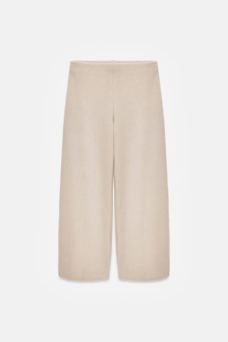 Dilvin Beige Natural DILVIN Women's High-Waist Wide-Leg Knit Trousers for Women | Best Price UAE