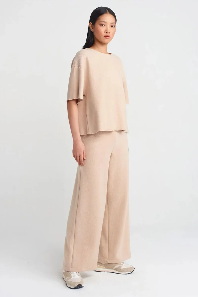 DILVIN Women's High-Waist Wide-Leg Knit Trousers