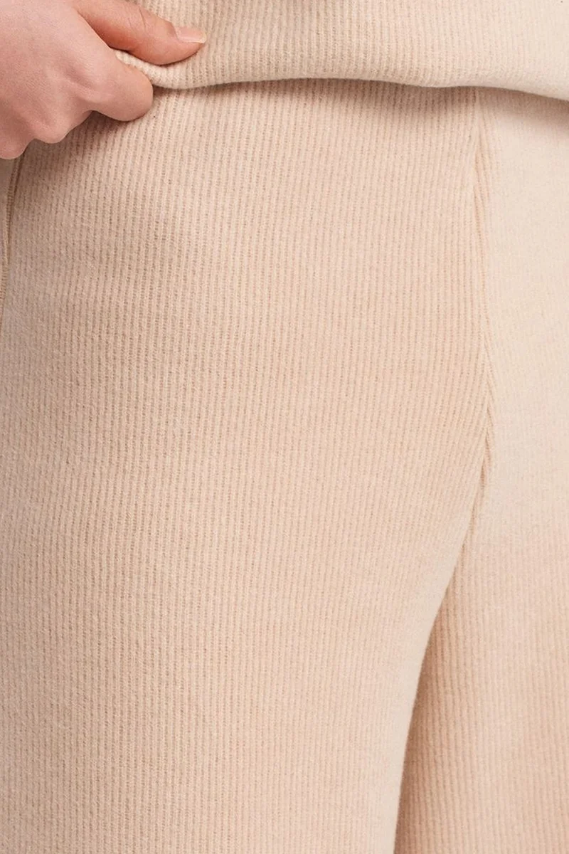 Dilvin Beige Natural DILVIN Women's High-Waist Wide-Leg Knit Trousers for Women | Best Price UAE