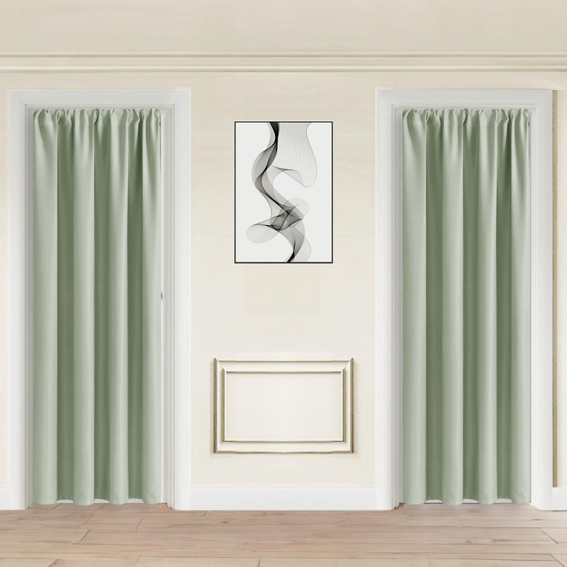 JIUZHEN 80 Inch Length Door Curtains for Doorway Privacy Insulated Blackout Curtains with Tiebacks Rod Pocket Room Divider Curtain Cover for Bedroom Closet Door  Set of 2  42 x 80 Inch  Light Green - Image 1