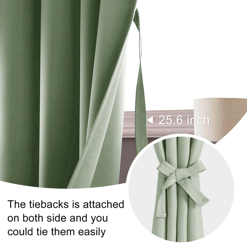 JIUZHEN 80 Inch Length Door Curtains for Doorway Privacy Insulated Blackout Curtains with Tiebacks Rod Pocket Room Divider Curtain Cover for Bedroom Closet Door  Set of 2  42 x 80 Inch  Light Green - Image 3