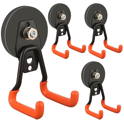ULIBERMAGNET New Upgraded Heavy Duty Magnetic Garage Hooks4 Pack Strong Large Magnet Hooks for Power DrillGarden ToolsHosePegboardGarage WorkshopMagnetic Storage Hook for HangingOrange - Image 1