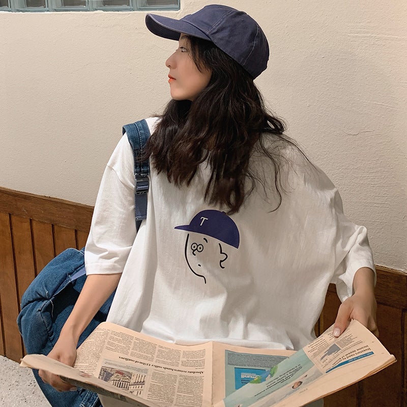 Large size short-sleeved oversize loose T-shirt womens 200kg fat mm belly-covered jacket for summer slim super fire White  - Image 1