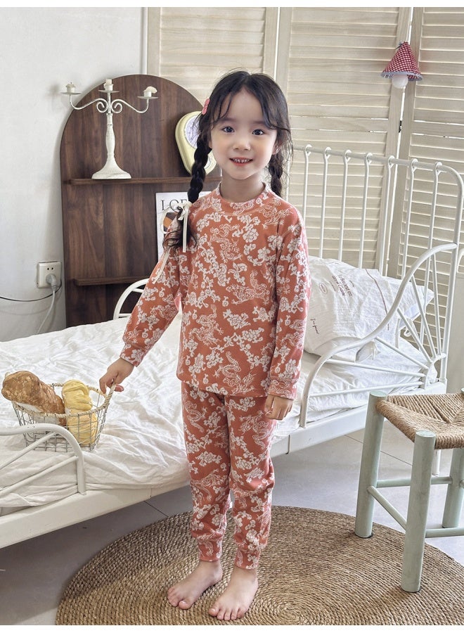 Children's Underwear Suit Autumn Clothes Autumn Trousers De Rong Autumn And Winter Plaid Dwelling Clothing Suit Class A Maternal And Infant Large Parent-child Pajamas