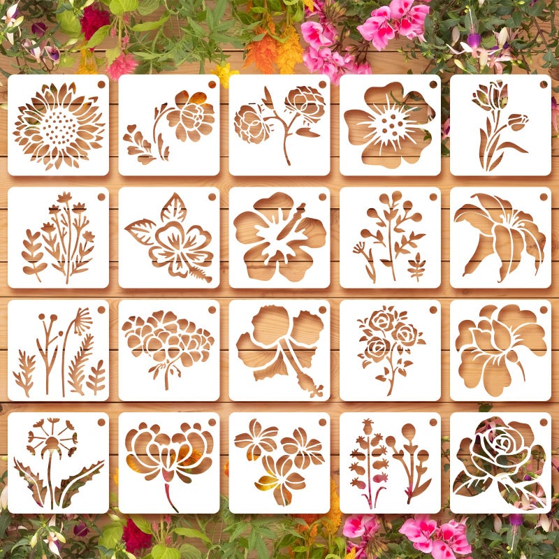Ymapinc 20 Pcs 2.95 Inch Flower Stencils for Crafts, Rock Painting, Home Decor - Image 1