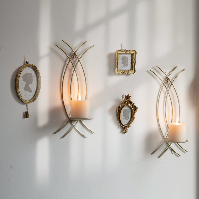 AimtoHome Gold Wall Sconce Set of 2, Metal Candle Holder, Modern Hanging Decoration for Living Room, Farmhouse,Wall Mounted Candelabra with Minimalist Lines,Gothic Antique Decor - Image 4
