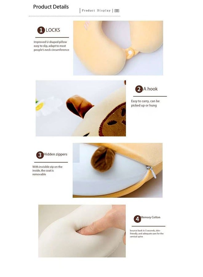 JCB CHIC وسادة رقبة للسفر وسادة ميموري فوم ميموري فوم على شكل حرف U وسادة كارتونية لدعم الرقبة أثناء السفر محمولة وناعمة قابلة للتعديل وسائد نوم للكبار والأطفال - Image 4