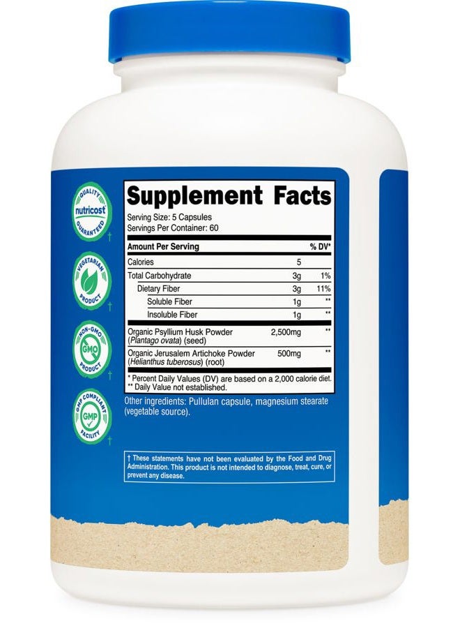 Nutricost Fiber Capsules with Prebiotic Fiber Supplement 300 Capsules - Made with Organic Psyllium Husk & Organic Jerusalem Artichoke, 60 Servings, Gluten Free, 3 G Per Serving - Image 5