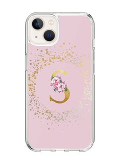 Classic Clear Case For iPhone 15, Hybrid Soft Case Flexible Edges Thin Cover- Custom Monogram Initial Letter Floral Pattern Alphabet - S (Pink)