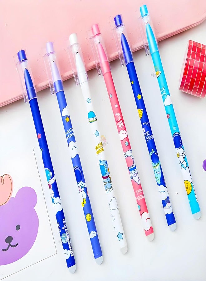 WISHKEY Plastic Astronaut Theme Pens for Kids, Erasable Ink 0.5mm Stationery Gel Pen Set for Girls & Boys, Adorable Colorful Pen for Project Work, Journal, Art and Craft, Blue Ink, 8+Years (Set of 12) - Image 2