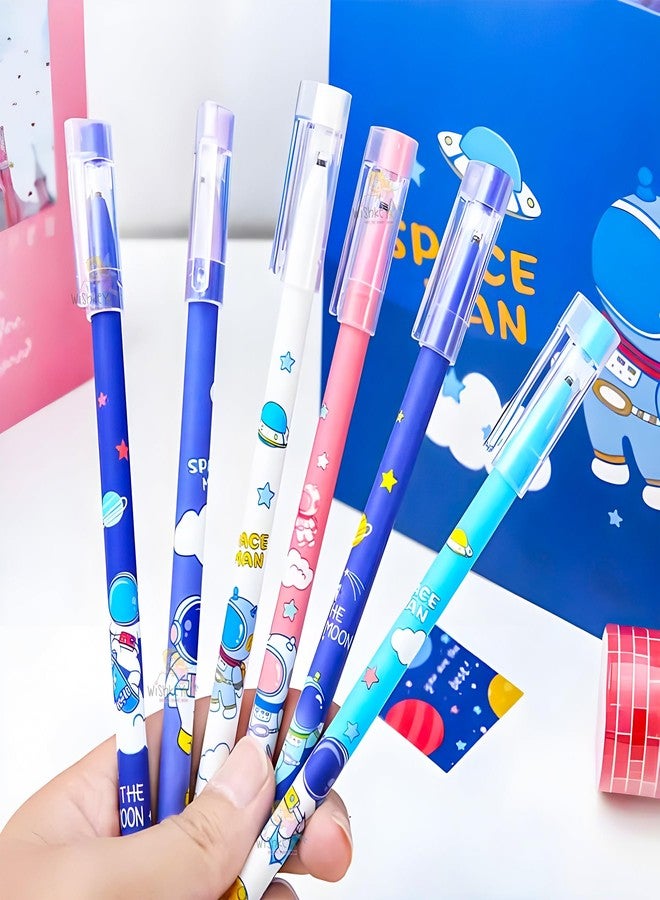 WISHKEY Plastic Astronaut Theme Pens for Kids, Erasable Ink 0.5mm Stationery Gel Pen Set for Girls & Boys, Adorable Colorful Pen for Project Work, Journal, Art and Craft, Blue Ink, 8+Years (Set of 12) - Image 5