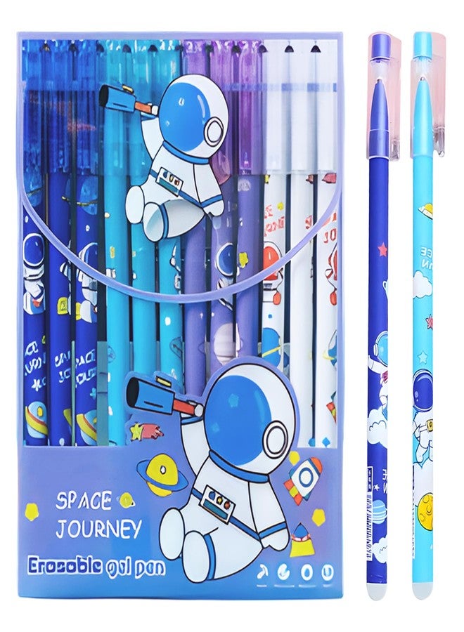 WISHKEY Plastic Astronaut Theme Pens for Kids, Erasable Ink 0.5mm Stationery Gel Pen Set for Girls & Boys, Adorable Colorful Pen for Project Work, Journal, Art and Craft, Blue Ink, 8+Years (Set of 12) - Image 1