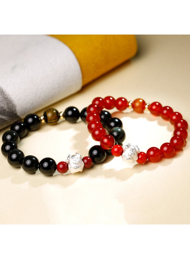 ريد سوار نسائي من العقيق الأحمر للثروة، سوار رجالي من حجر السبج الأسود، سوار للأزواج والعشاق، هدية ميمونة - Image 4