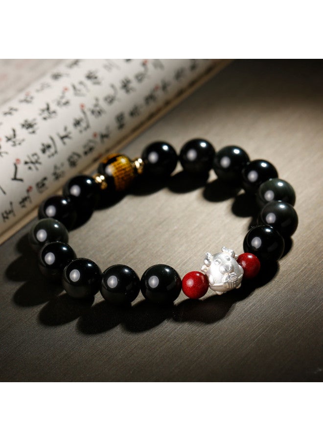 ريد سوار نسائي من العقيق الأحمر للثروة، سوار رجالي من حجر السبج الأسود، سوار للأزواج والعشاق، هدية ميمونة - Image 5