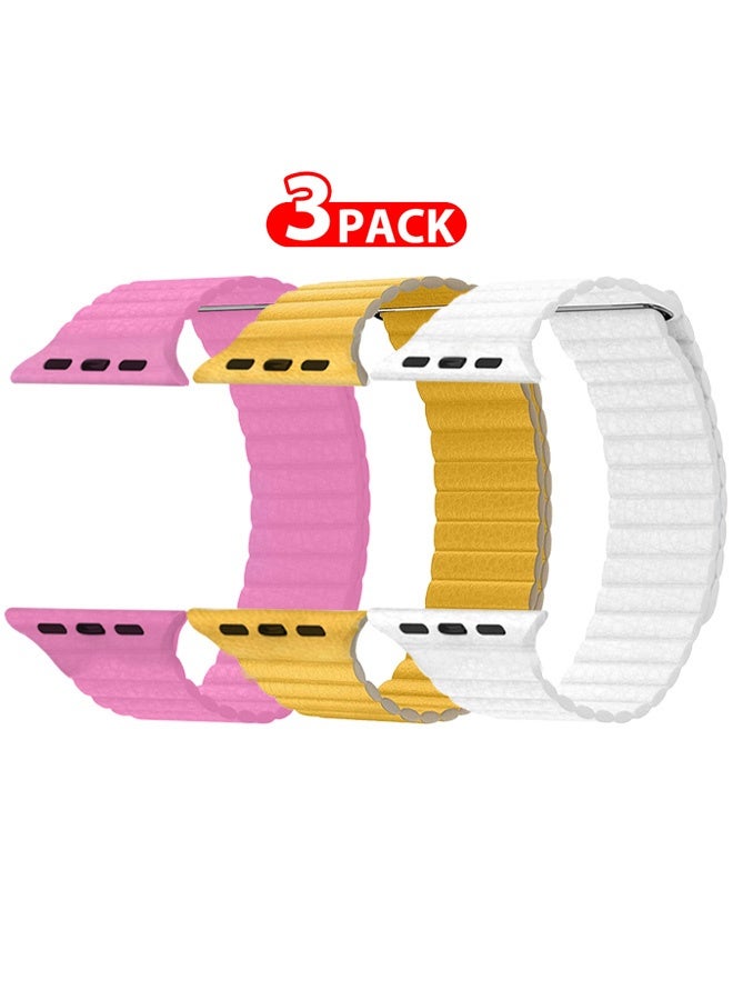 CATANES 3Pieces 49mm 46mm 45mm 44mm Leather Loop Band for Apple Watch Magnetic Watch Strap Wristband - Image 1