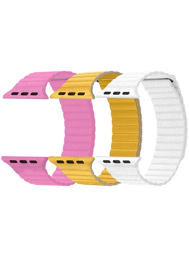 CATANES 3Pieces 49mm 46mm 45mm 44mm Leather Loop Band for Apple Watch Magnetic Watch Strap Wristband - Image 2