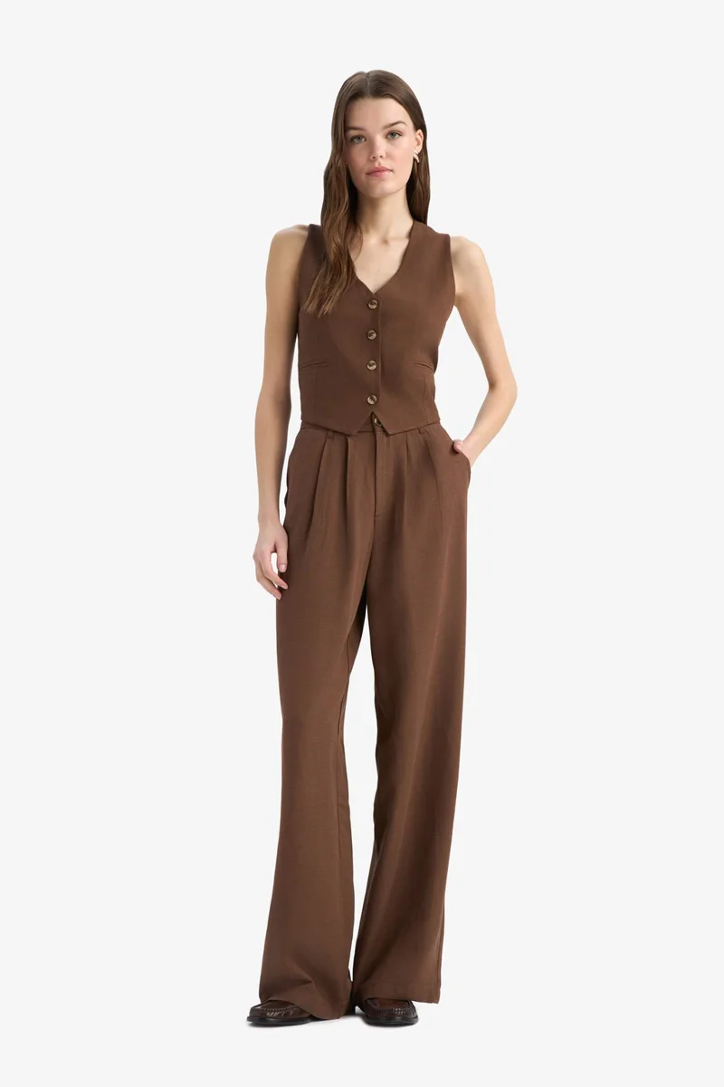 DeFacto V-Neck Linen Blend Blazer Vest