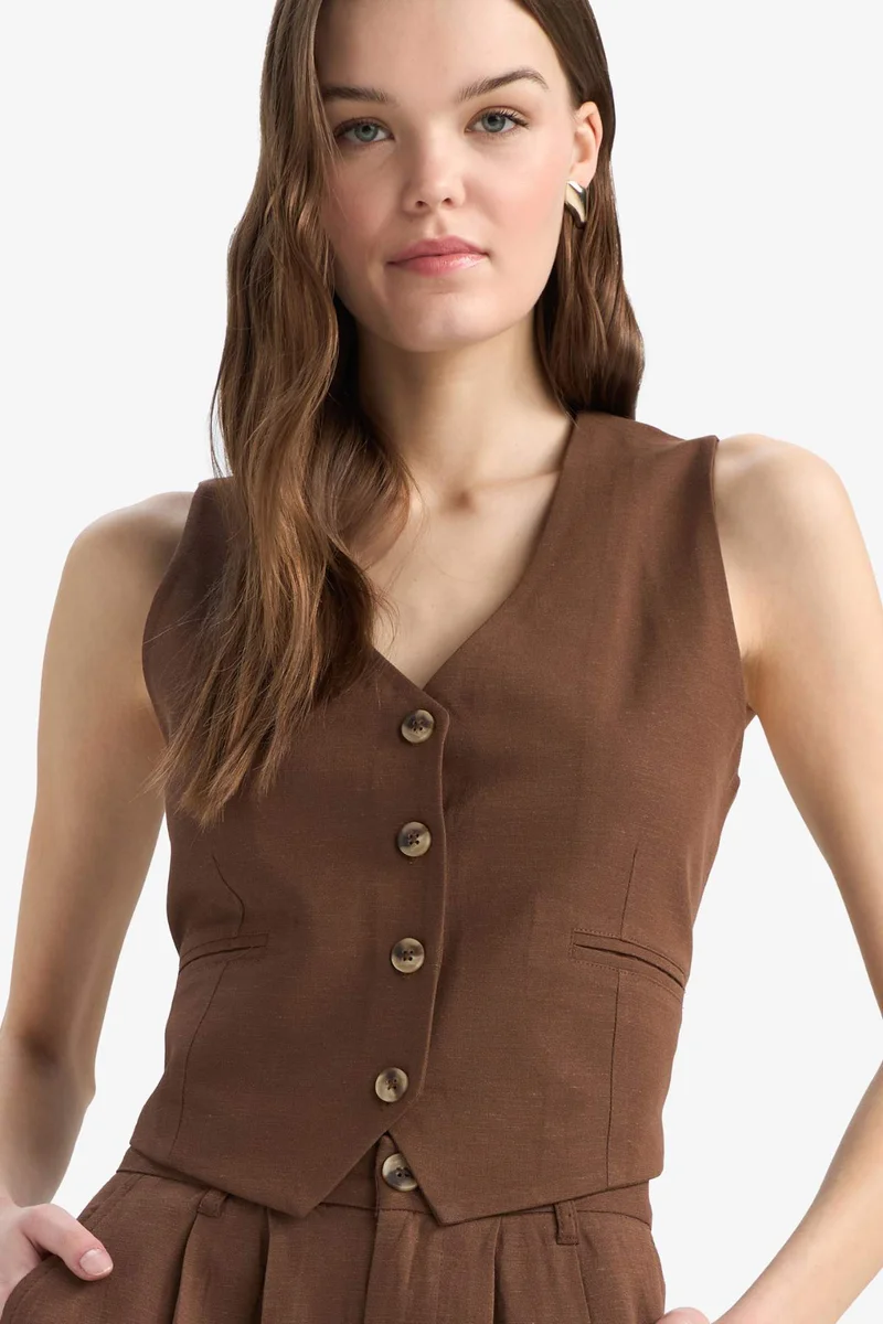 DeFacto V-Neck Linen Blend Blazer Vest