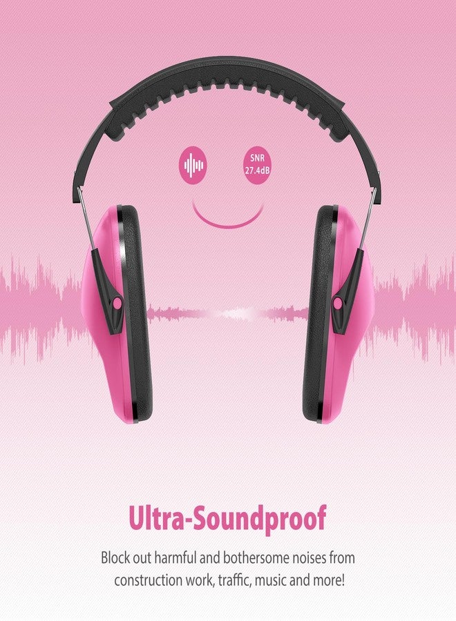 دكتور ميتر واقيات أذن دكتور ميتر لتقليل الضوضاء 27NRR، سماعات رأس عازلة للضوضاء للأطفال المصابين بالتوحد مع عصابة رأس قابلة للتعديل - حماية أذن الأطفال في الطائرات والألعاب النارية والحفلات الموسيقية ومباريات كرة القدم - لون أحمر وردي - Image 3