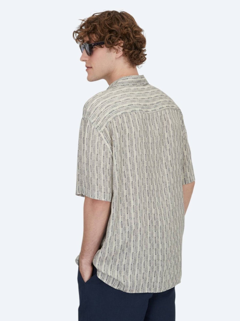 Kip Blue Patterned Oversize Fit Short Weaving Casual Shirt - Image 5