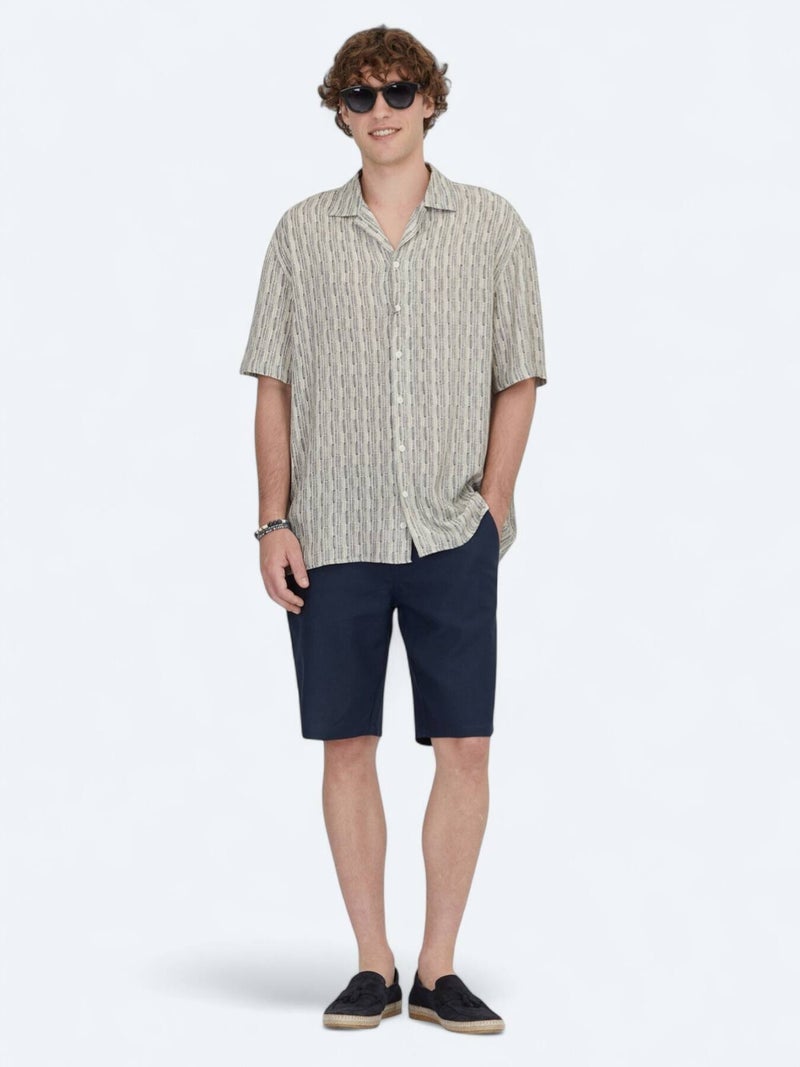 Kip Blue Patterned Oversize Fit Short Weaving Casual Shirt - Image 2
