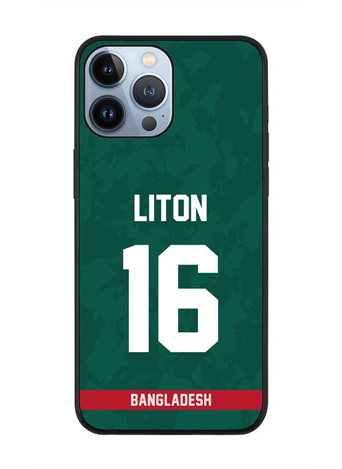Rugged Black Edge Case iPhone 13 Pro Max, Slim fit Soft Case Flexible Rubber Edges Thin Cover - Player Name - Liton Das, Jersey Number- 16