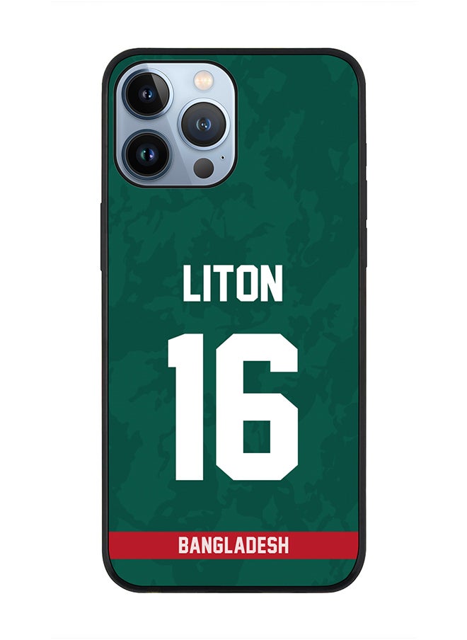Rugged Black Edge Case iPhone 13 Pro Max, Slim fit Soft Case Flexible Rubber Edges Thin Cover - Player Name - Liton Das, Jersey Number- 16