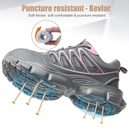 Hogent Steel Toe Shoes for Women Men Wide Non Slip Composite Work Sneakers Indestructible Comfortable Safety Tennis Shoes Lightweight Breathable Construction Sneakers Puncture Proof Ergonomic Design - Image 4