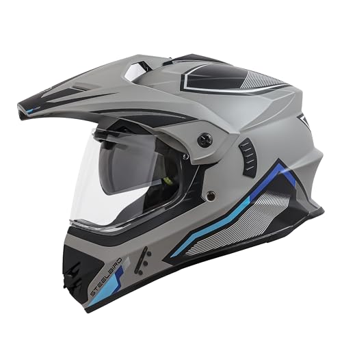 Steelbird SBH-13 Racer Bluetooth Off Road ISI Certified Motocross Double Visor Full Face Helmet Outer Clear Visor and Inner Smoke Sun Shield (Large 600 MM, Glossy Titanium Grey Grey) - Image 1